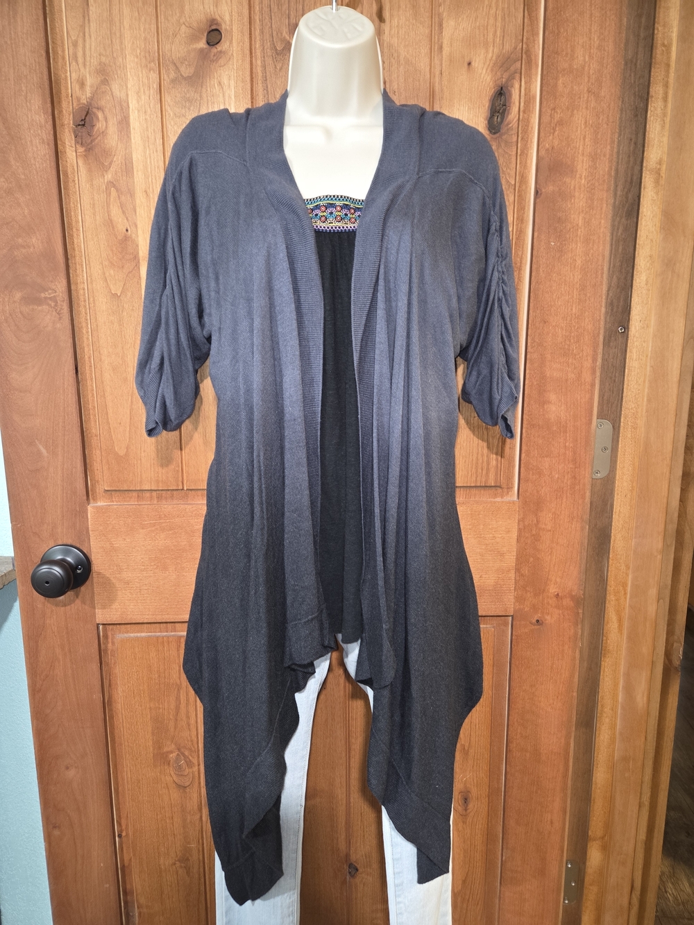 ONE WORLD Gray to‎ Black Ombre Tie Cardigan